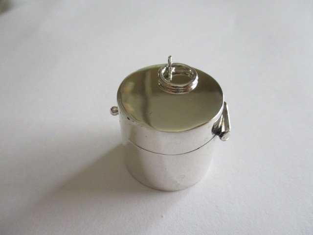 Sterling silver barrel style pill box pendant solid 925 silver hallmarked
