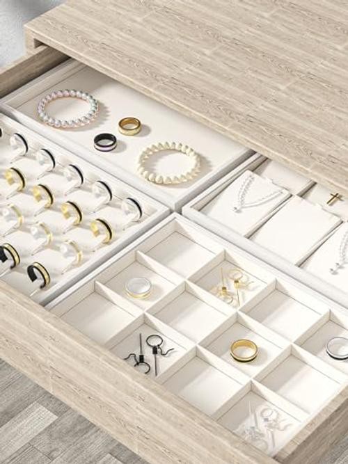 Drawer Jewelry Organizers And Storage,Velvet Bracelet And Beige Blank Trays