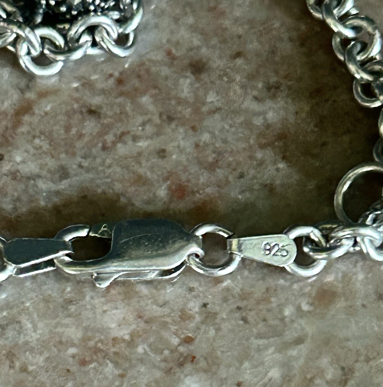 Vintage 925 Sterling Silver Multi Charm Ball Bead Rolo Link Bracelet 7″ 22.4g