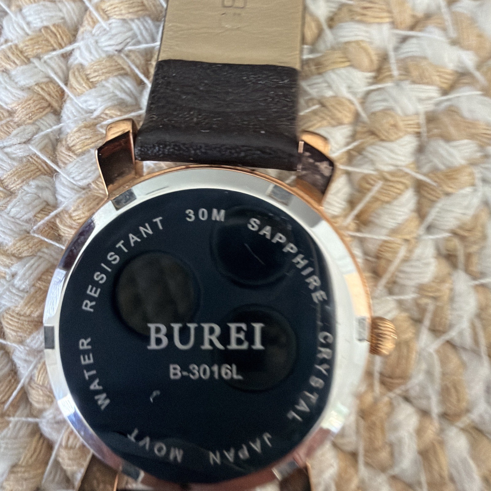 Burei Sapphire Crystal Quartz Rose Gold Women’s Watch Calf-Skin Leather 30M