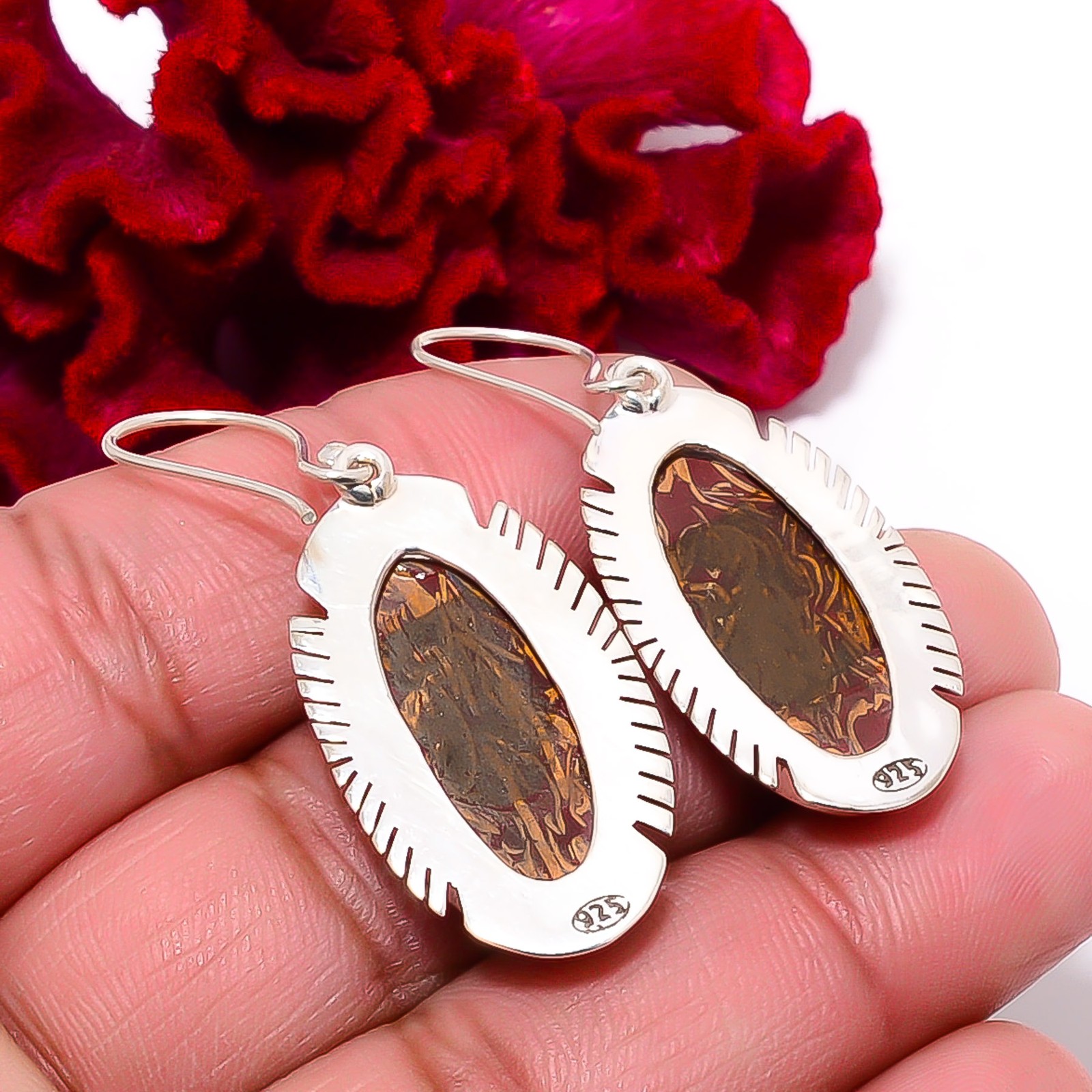 Natural Mariam Jasper Designer Handmade 925 Sterling Silver Earring 1.83″ E98636