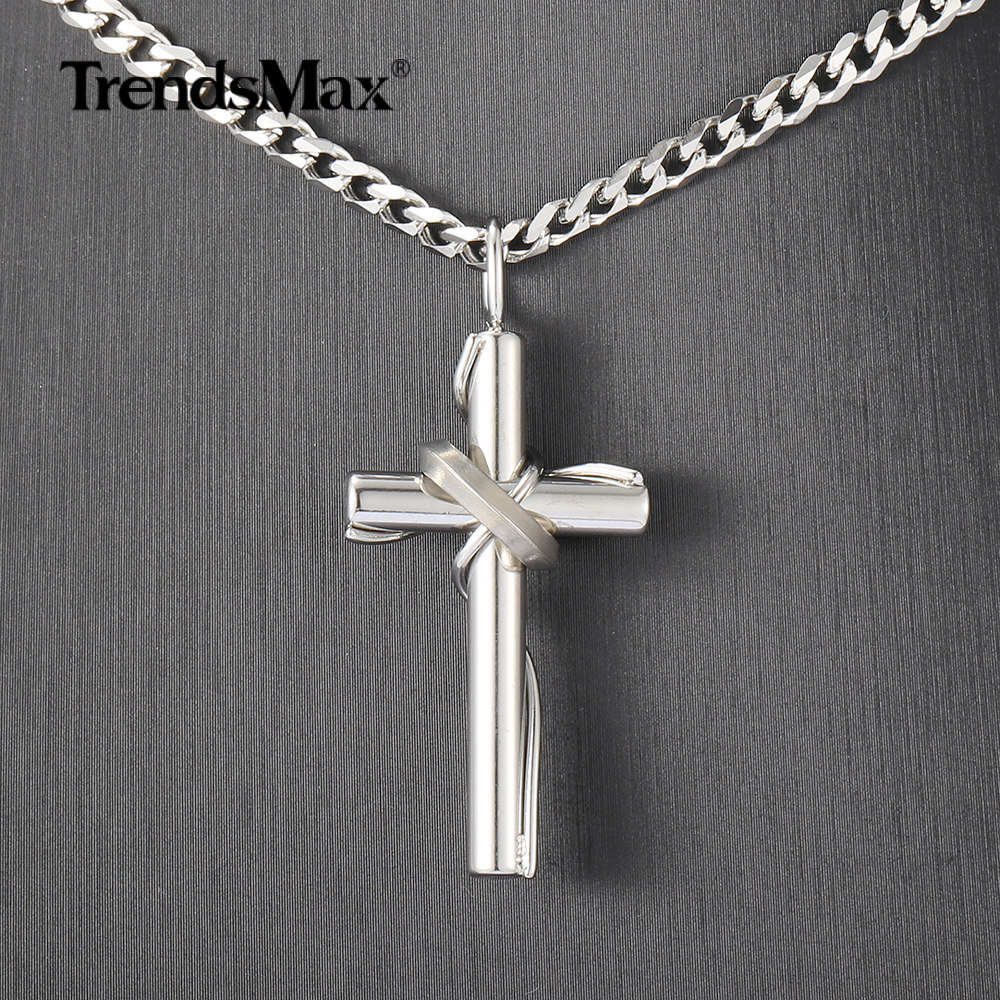 Silver Stainless Steel Jesus Christ Vine Cross Pendant Necklace Men Women Chain