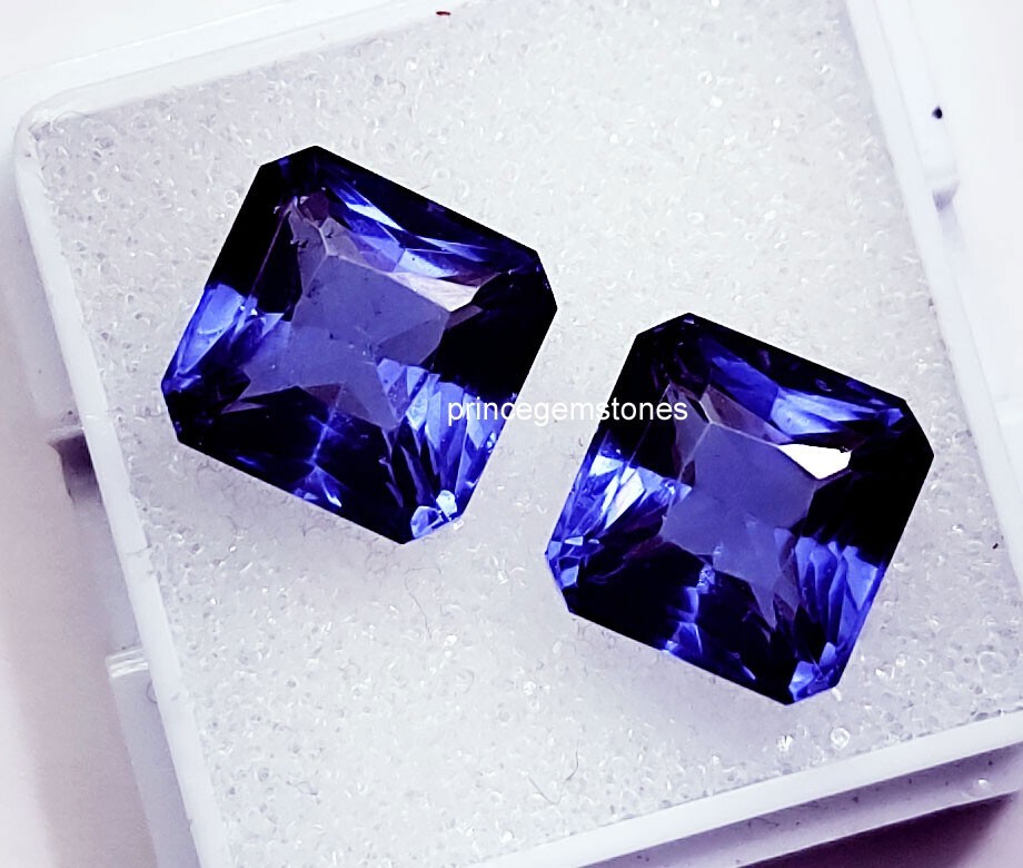 Loose Gemstone Natural Tanzanite Square Shape 8 to 10 Ct Pair Certified P236