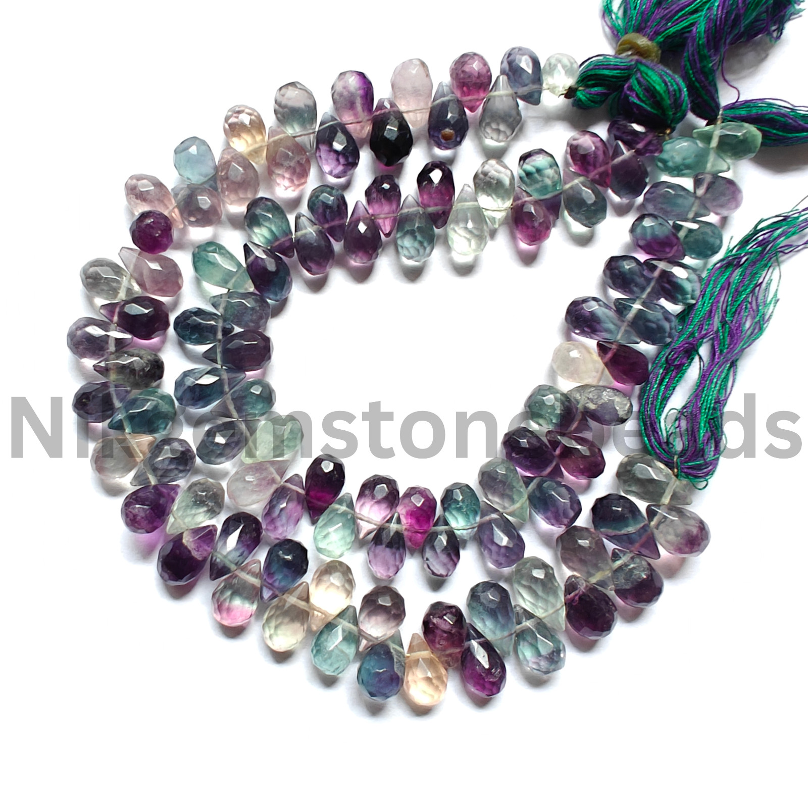 Natural Multi Fluorite Gemstone, Briolette Faceted Drop Cut Beads, 9.00-11.00 MM