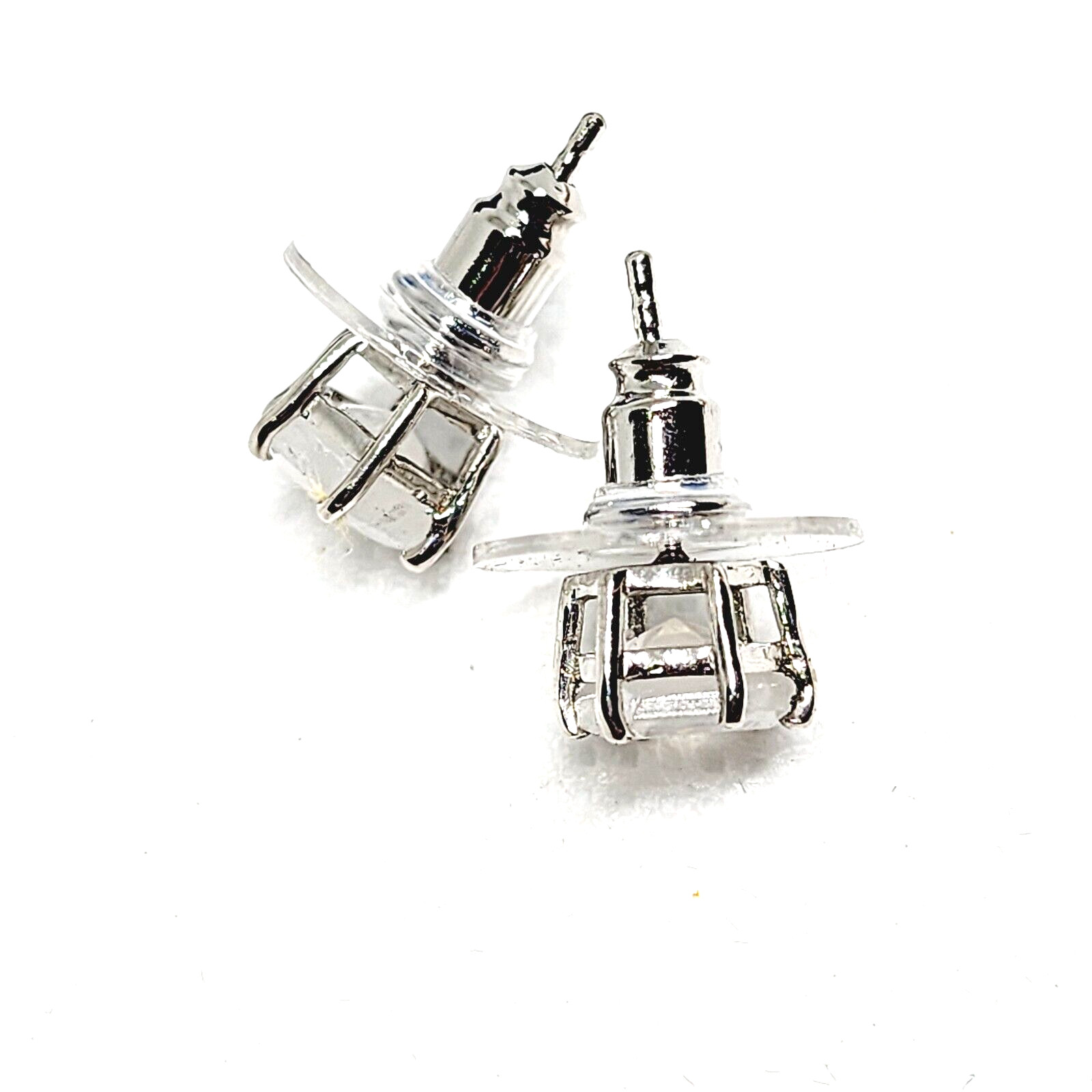 Rainbow Moonstone stud earrings in Platinum over 925 SS 1.90 tcw 6mm
