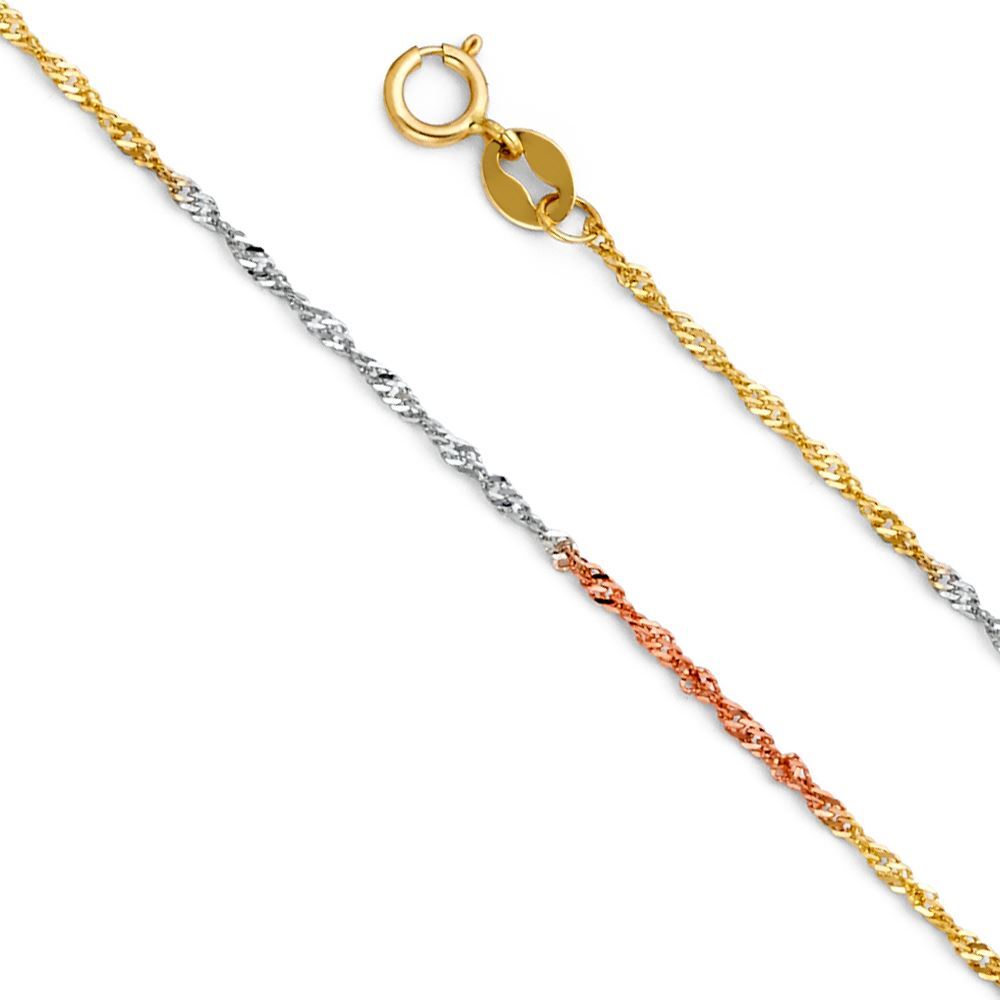 14K Gold 1.2mm Singapore Chain Necklace with Spring Ring Clasp