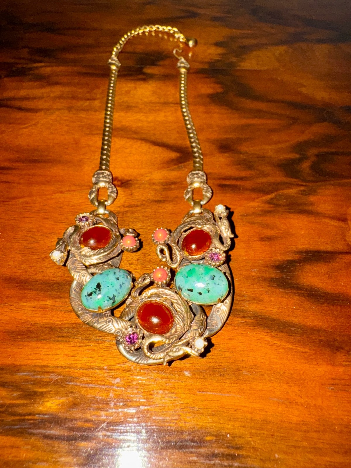 Vintage 1950’s Selro Selini Dragon Egg Gold Necklace & Clip-On Earrings Set