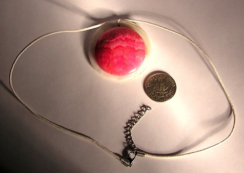 Medium Red Argentine Rhodochrosite, 40 mm Cab Necklace W/Adjustable White Cord