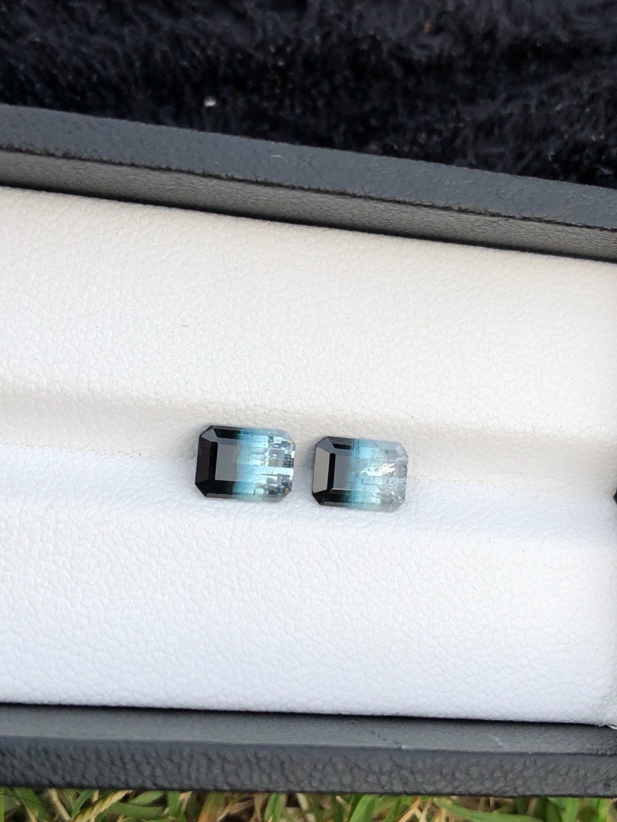 Natural Tri Color Tourmaline Emerald cut Faceted Pair