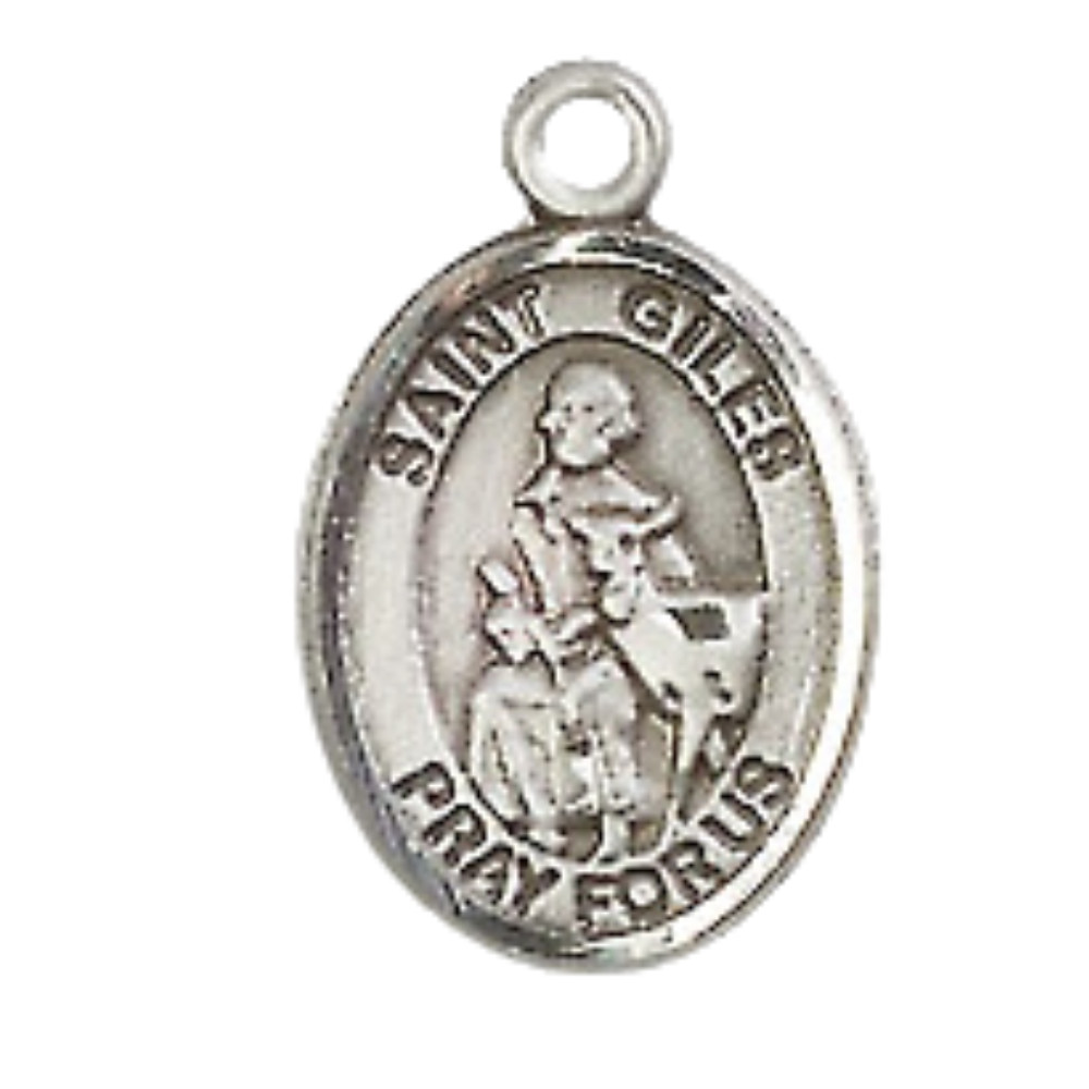 Small Pewter Saint Giles Medal Pendant 18″ Lobster Claw Chain Religious Necklace