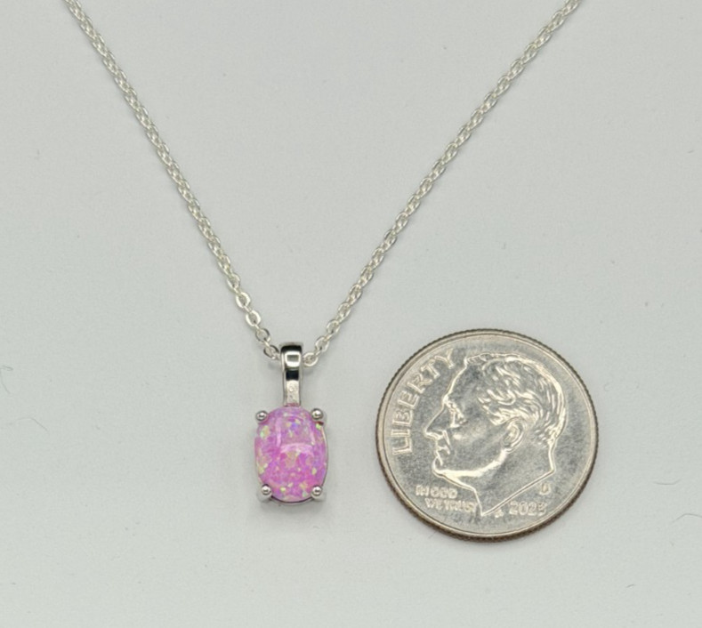 Sterling Silver Lab Pink Opal Pendant Necklace 18″ 3.2g NWT Gift Box