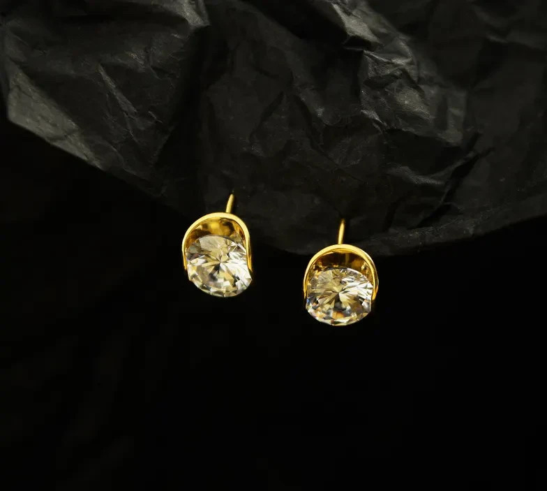 2Ct Moissanite Dangle Hoop Earrings VVS1-D Excellent Cut 14K Yellow Gold Plated
