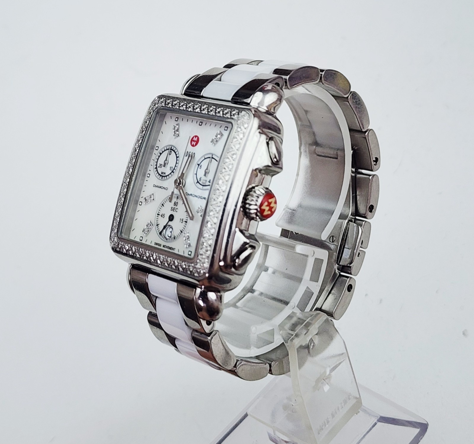 Women’s CHRONOGRAPH Watch MICHELE “Deco” MW06A01A1046. Diamonds Bezel. MOP Dial