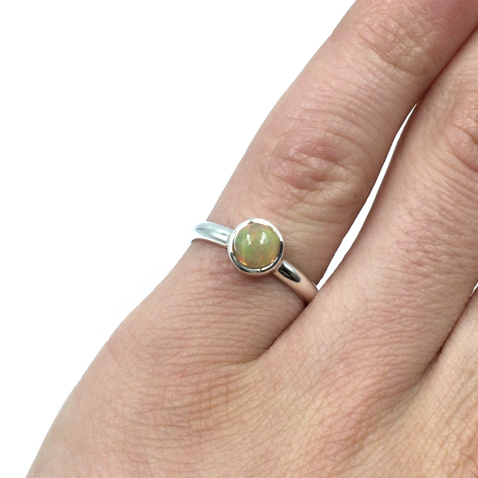 925 Sterling Silver Ring Opal 0.71ct Round Minimal Jewellery Modern 17.8mm 56