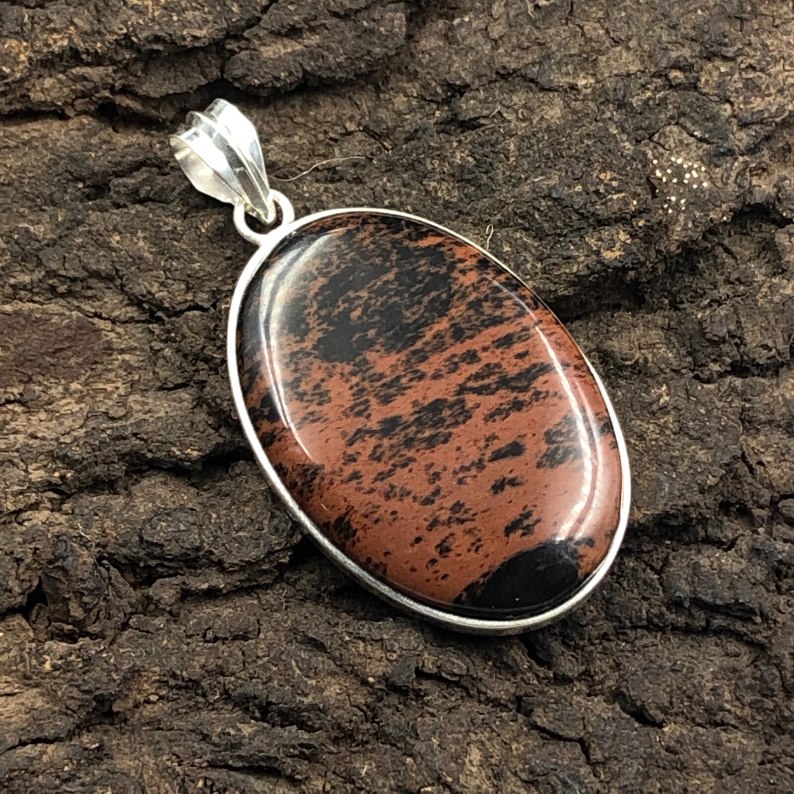 Mahogany Obsidian Pendant Handcrafted Silver Birthday Gift Jewelry 2.25″