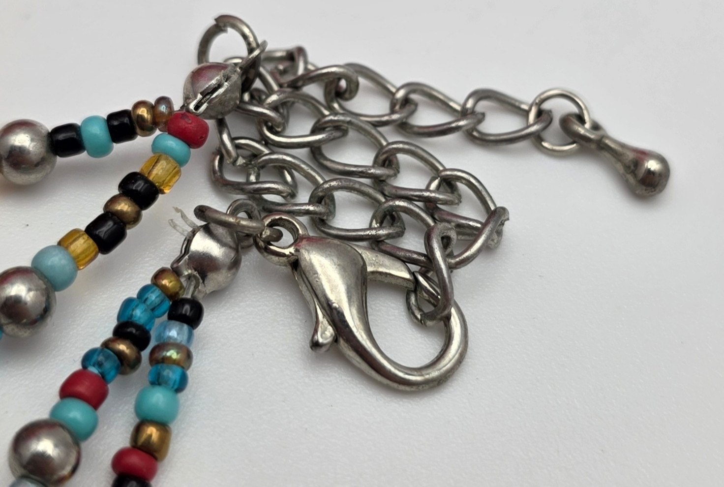 Southwestern Cross Pendant Necklace Multicolor Stone Ceramic Glass Beads 20 in