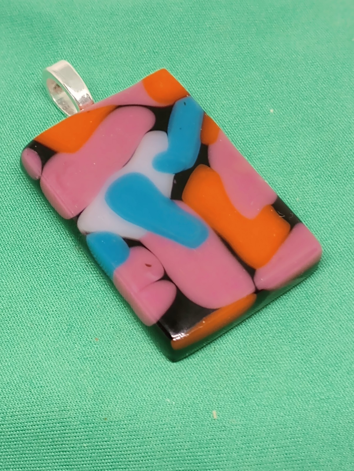 Hand Crafted Fused Glass Pendant W/Chain #1411 So Retro