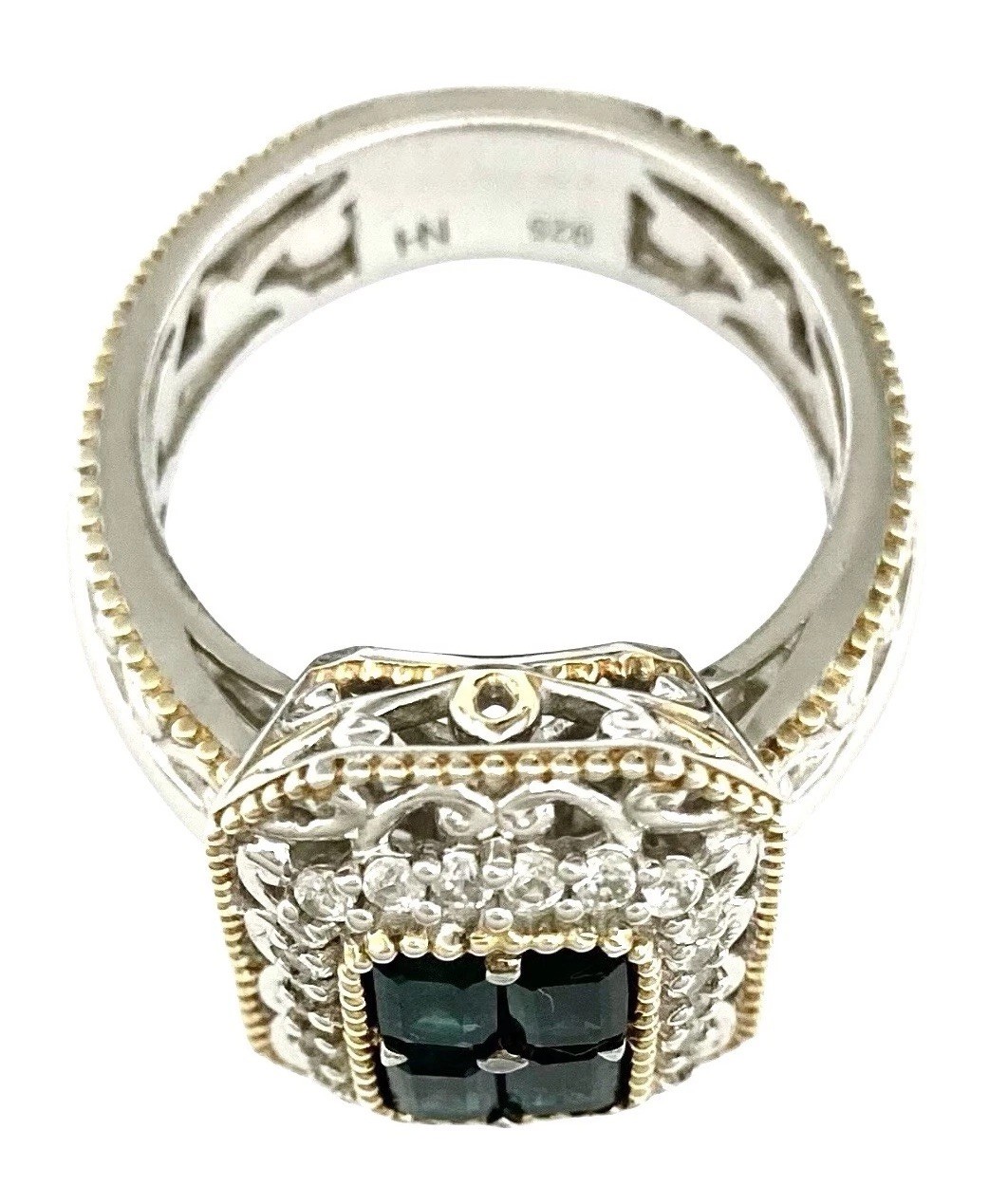 GEMS EN VOGUE 24K Gold Silver Palladium INDICOLITE & WHITE TOPAZ HALO Ring