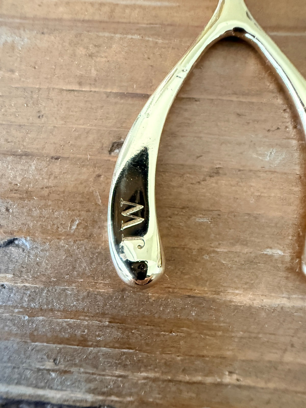 Jane Win Gold Tone LUCKY JW Large Wishbone Pendant Necklace NO CHAIN