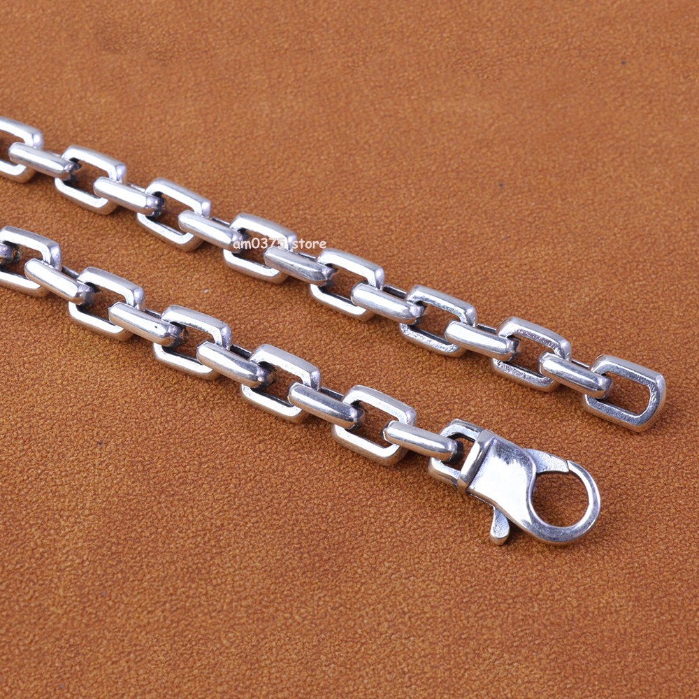Real S925 Sterling Silver Necklace Women Men 7mm Square Cable Chain 20inch L