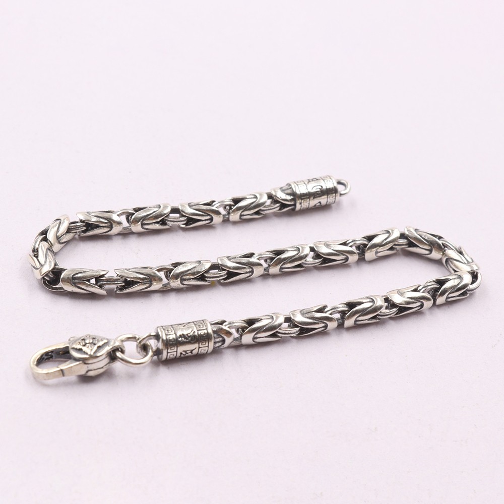 Pure S925 Sterling Silver Chain Men Women 4mm Byzantine Bracelet 17-18g 8.26inch