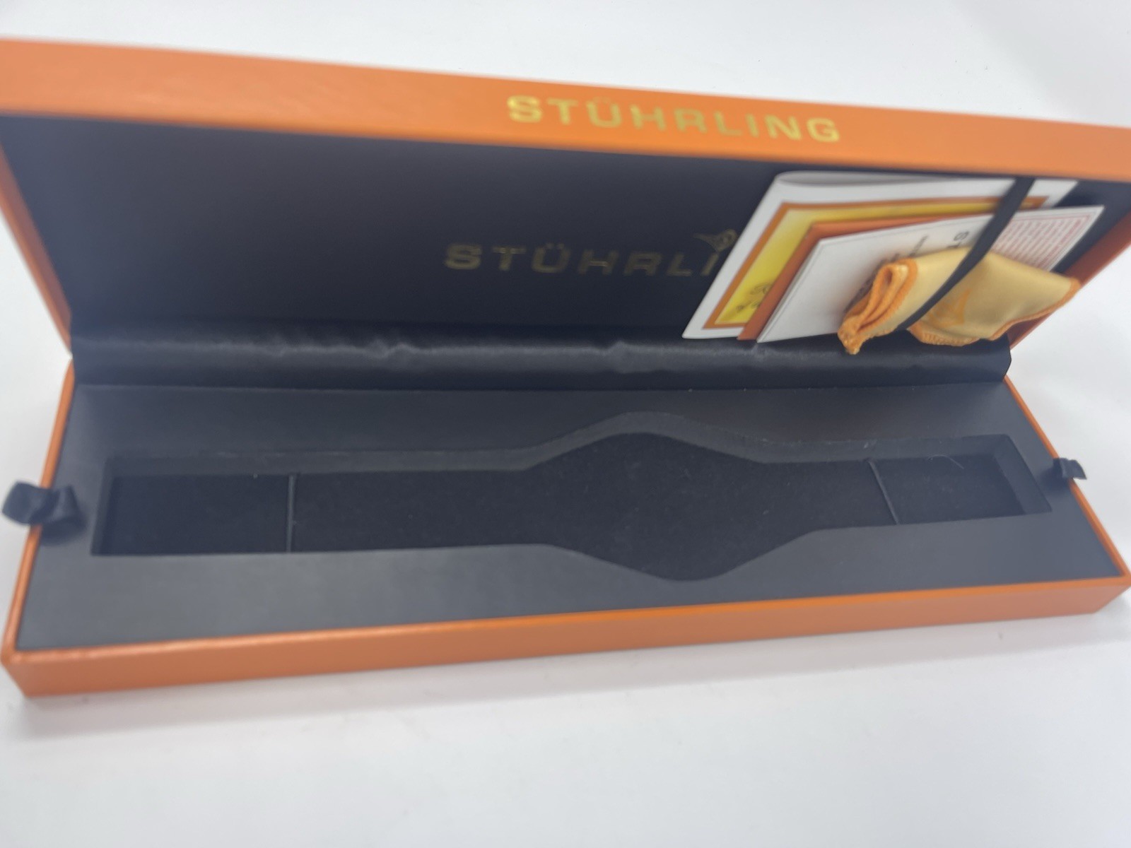 Stührling Original Watch Box Case Orange Gold Logo w/ Inserts & Cloth – No Watch