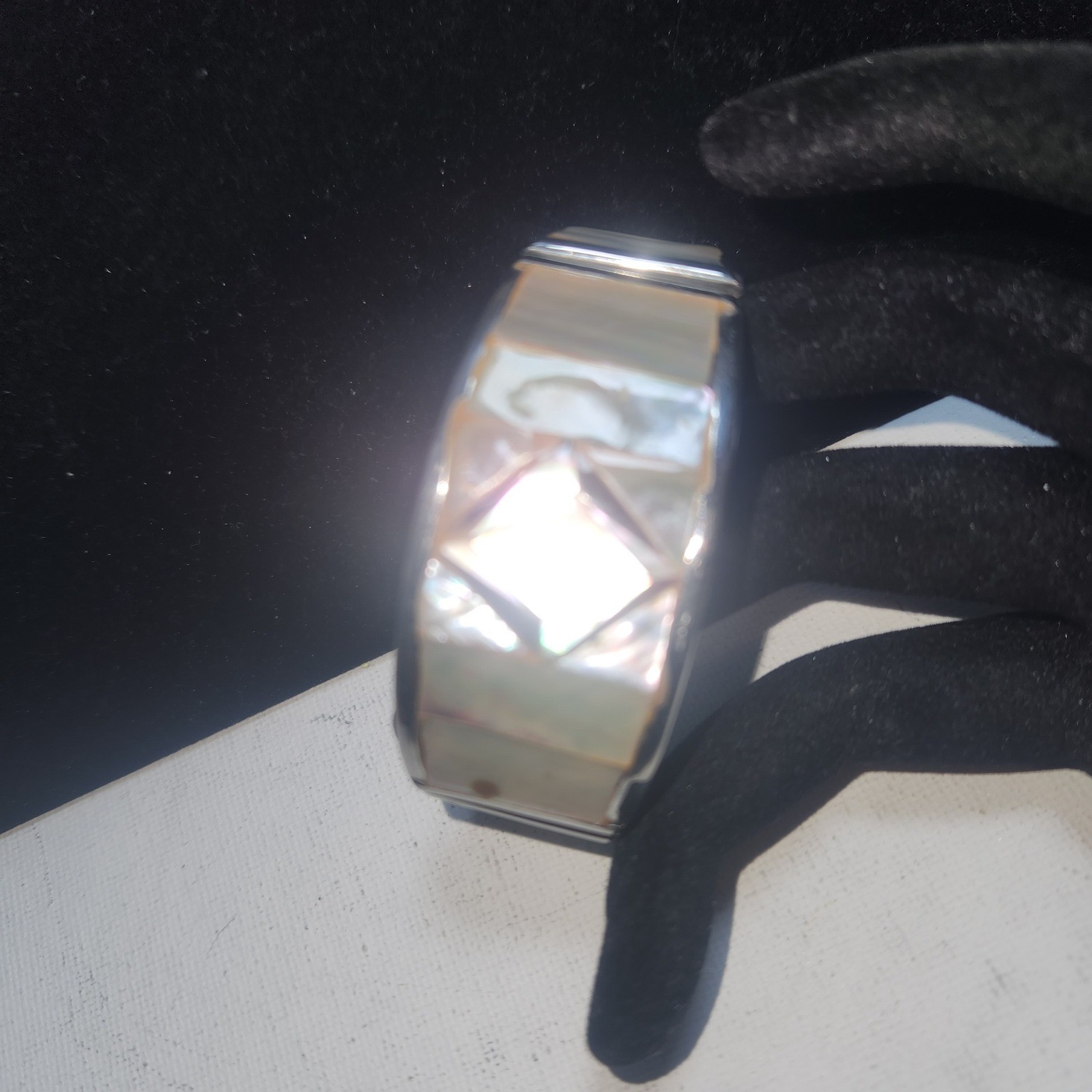 Vintage Mother of Pearl Inlay Cuff Bracelet Geometric Shell Mosaic Philippines