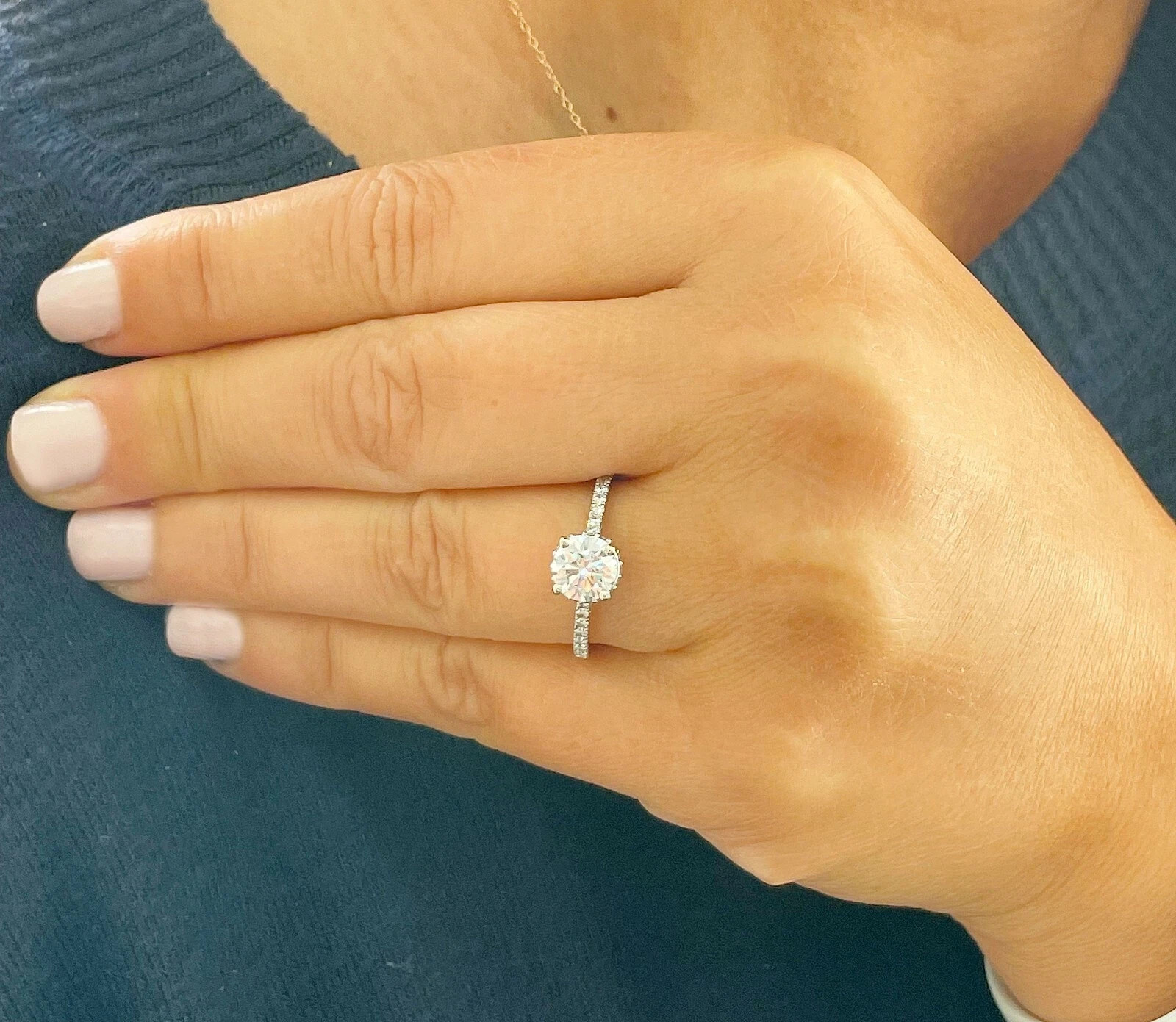 Certified Natural 1.35ct F/VS1 Round Diamond AAA 14K White Gold Anniversary Ring