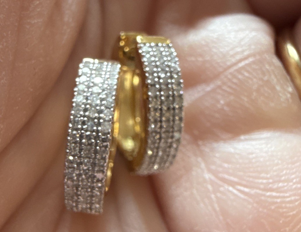 925 Sterling Silver Natural Round Diamond Pavé Hinged Huggie Hoop Gold 0.25CTW