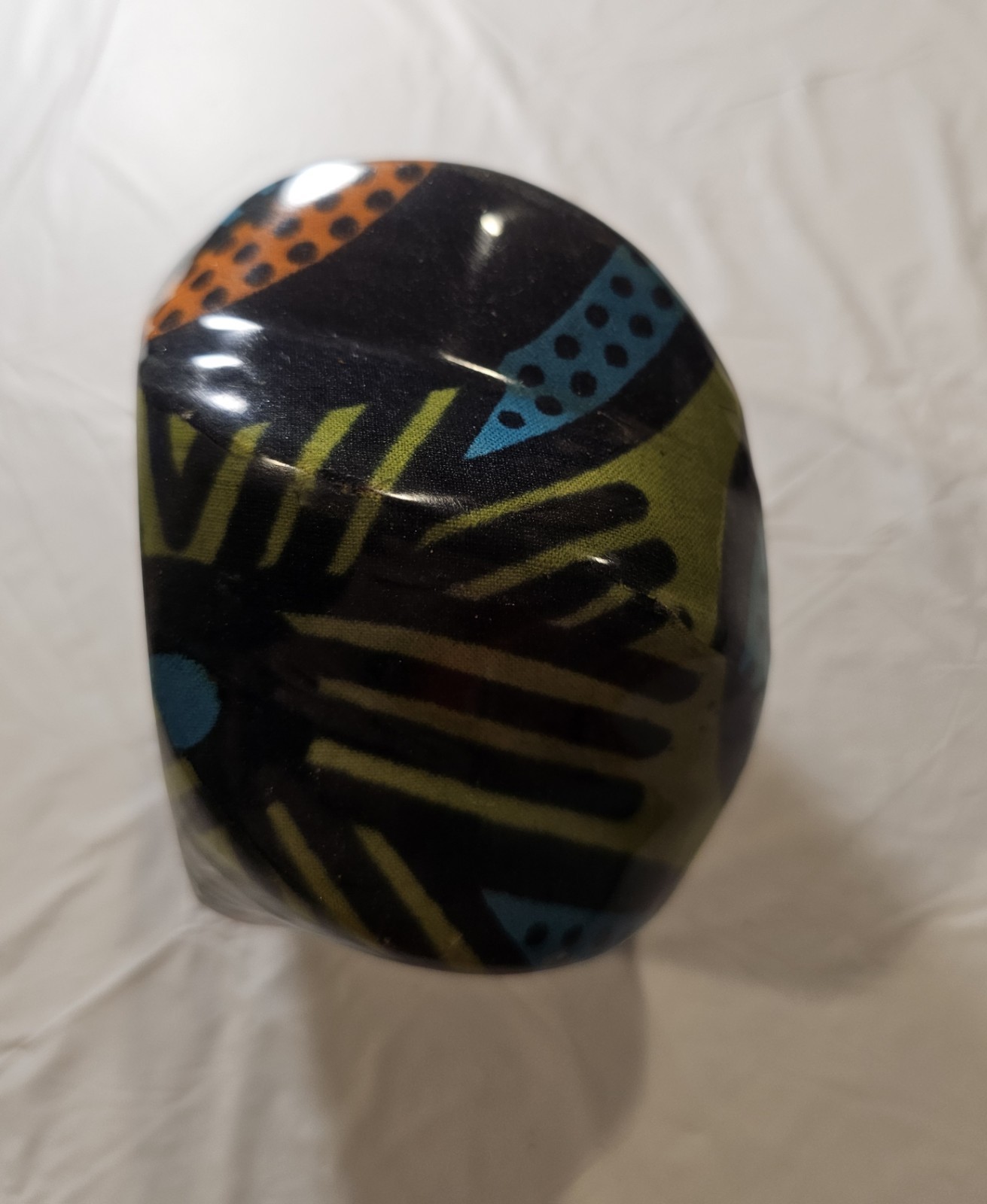 Handcrafted Asymmetrical Painted Wood Bangle Bracelet Black Blue Orange Yellow
