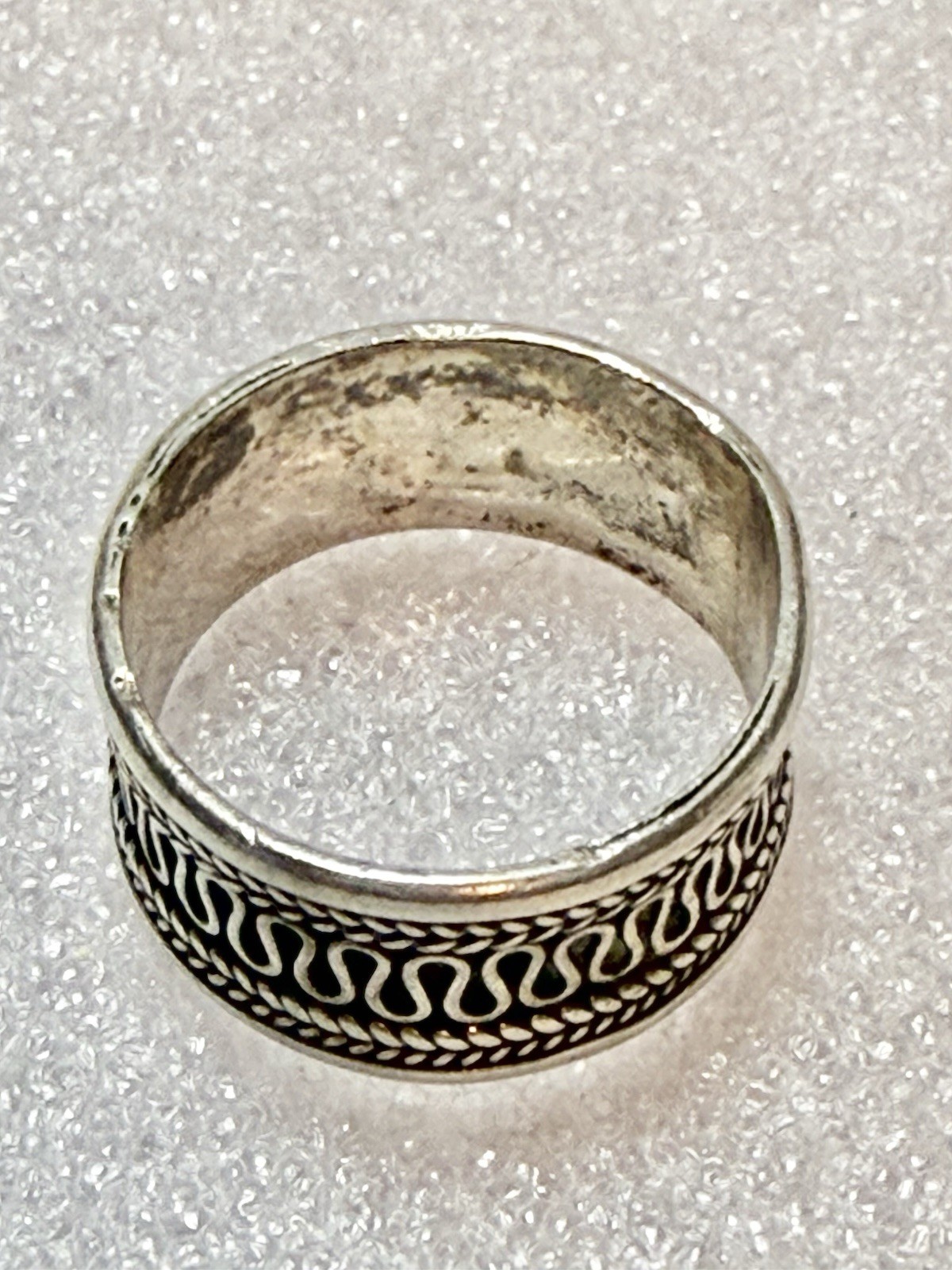 Vintage 925 Sterling Silver 8.7mm Wide Bali BOHO Wavy Zigzag Sz7 Band Ring 3.37