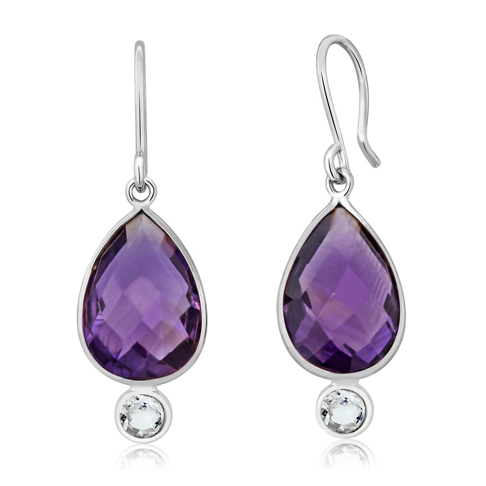12.00 Ct Amethyst 10x15mm Pear Shape 925 Silver Dangle Earrings