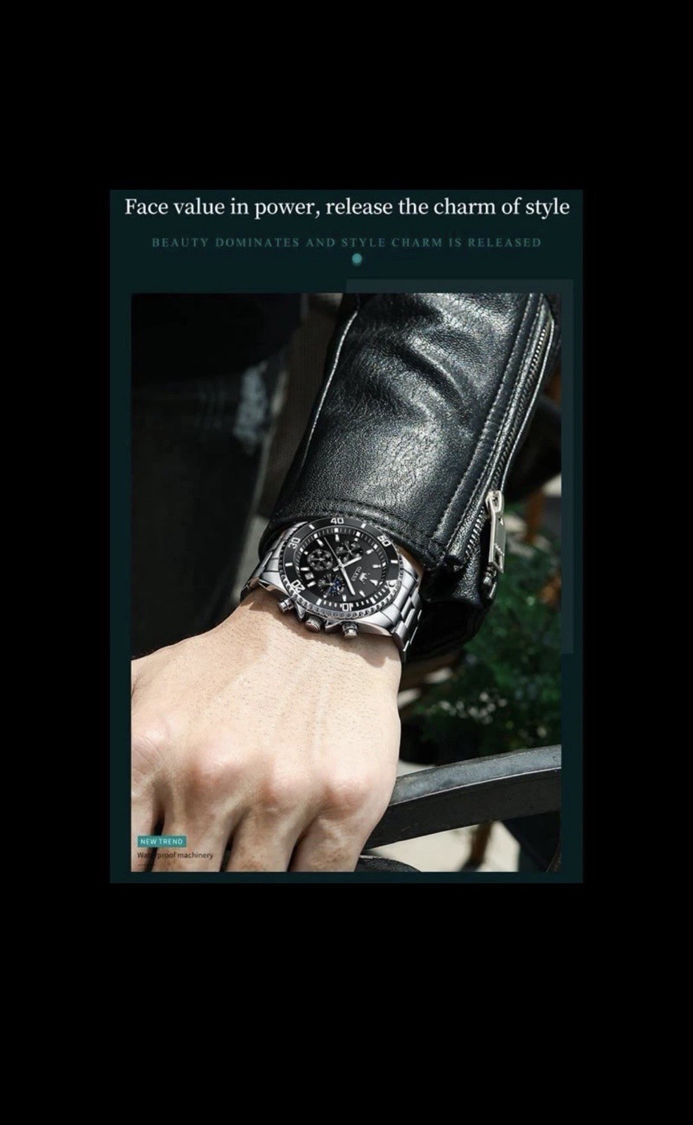 OLEVS Men Luxury Watch Waterproof Diver Quartz Chronograph MoonStainless Steel
