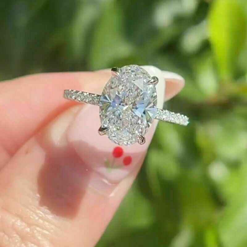2.56 TCW Oval Cut VVS1 Moissanite Fine Engagement Ring In 14k White Gold Plated