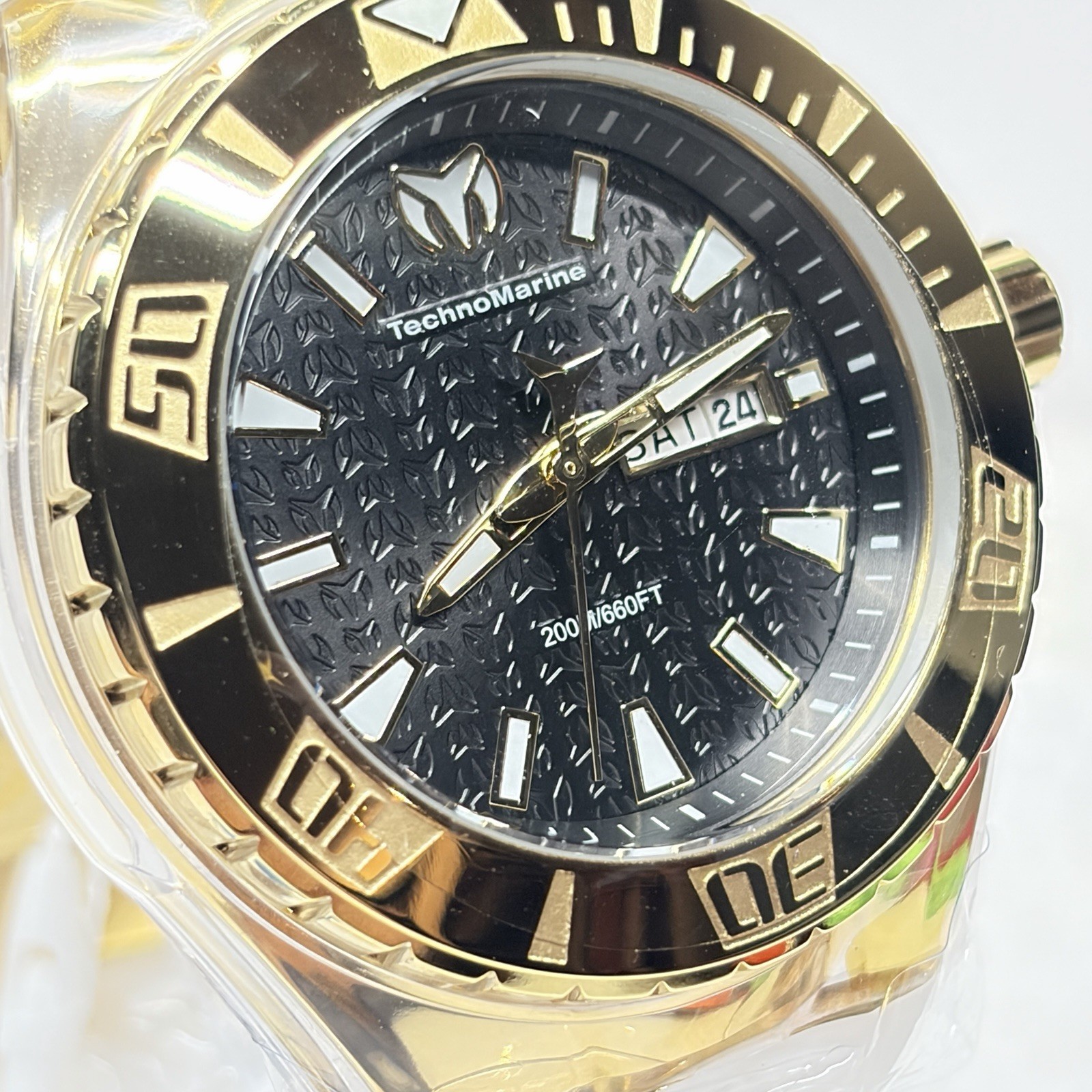 TechnoMarine Cruise Monogram Men’s 46mm Gold Black Dial White Strap TM-122013