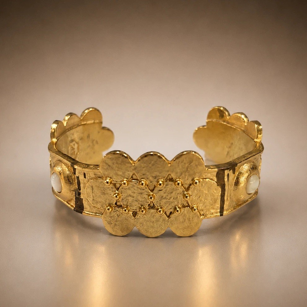 New Stephanie Kantis 24k Gold Plated Bangle Cuff Bracelet With Moon Stones$269