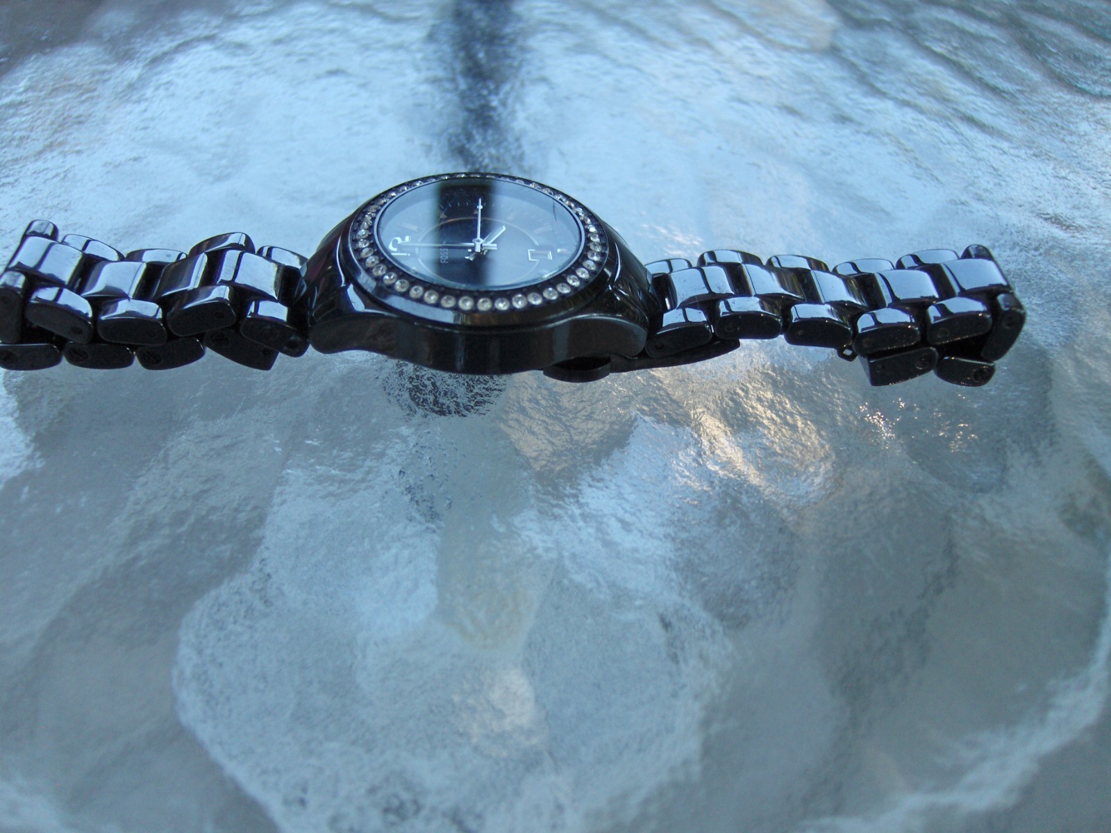 FOSSIL CE 1054 RILEY MINI BLACK PEARL CERAMIC BRACELET SWAROVSKI CRYSTAL STONES