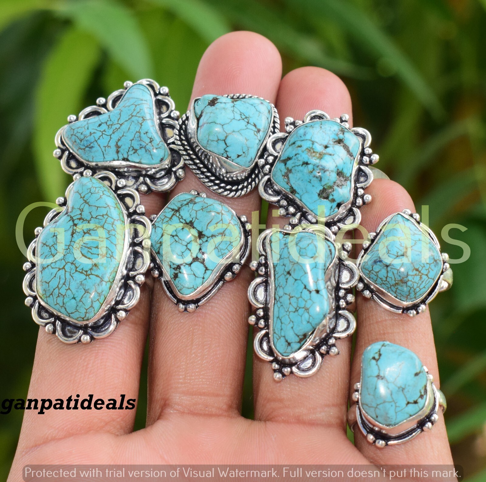 5 Pcs Turquoise Gemstone Rings Wholesale Lot 925 Silver Plated Jewelry Lots