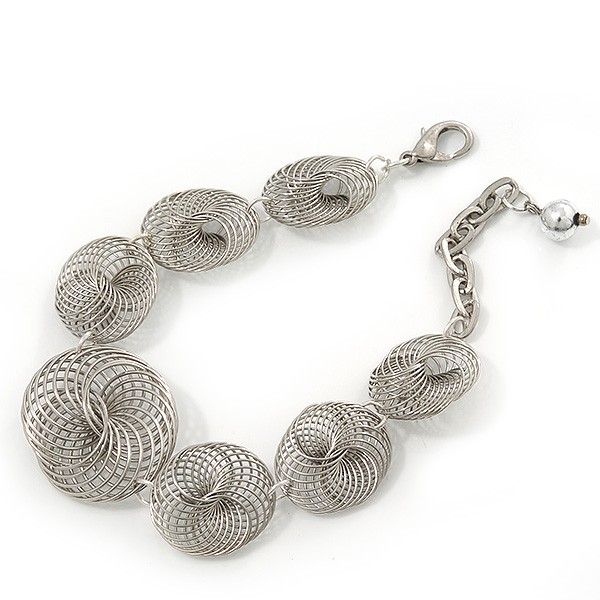 Silver Plated ‘Wired Circles’ Bracelet – 18cm Length/ 5cm Extension