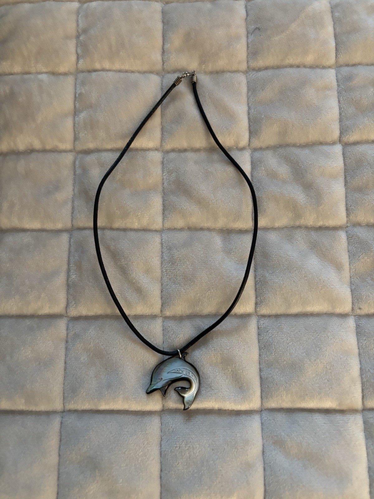 Black Wax Cord Mother of Pearl Dolphin Pendant Necklace – Women Jewelry