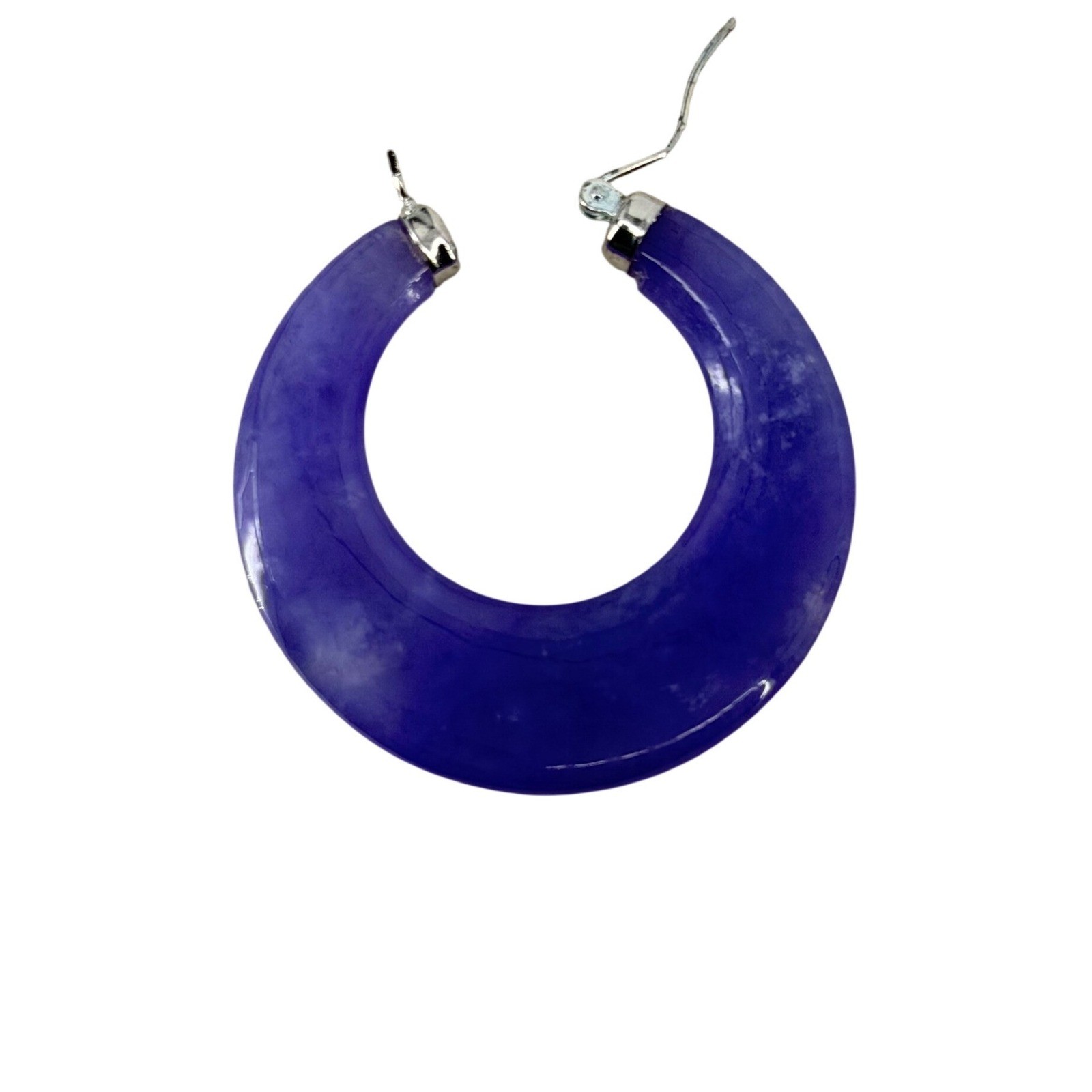 Purple Carved Jadeite Hoop Earrings Sterling Silver Latch Back Statement