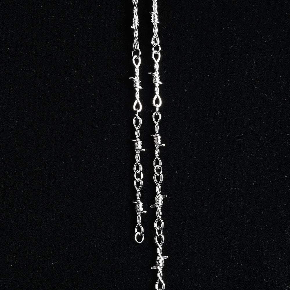 Punk Gothic Barbed Wire Chain Necklace Bracelet – Silver Jewel for Men & Women