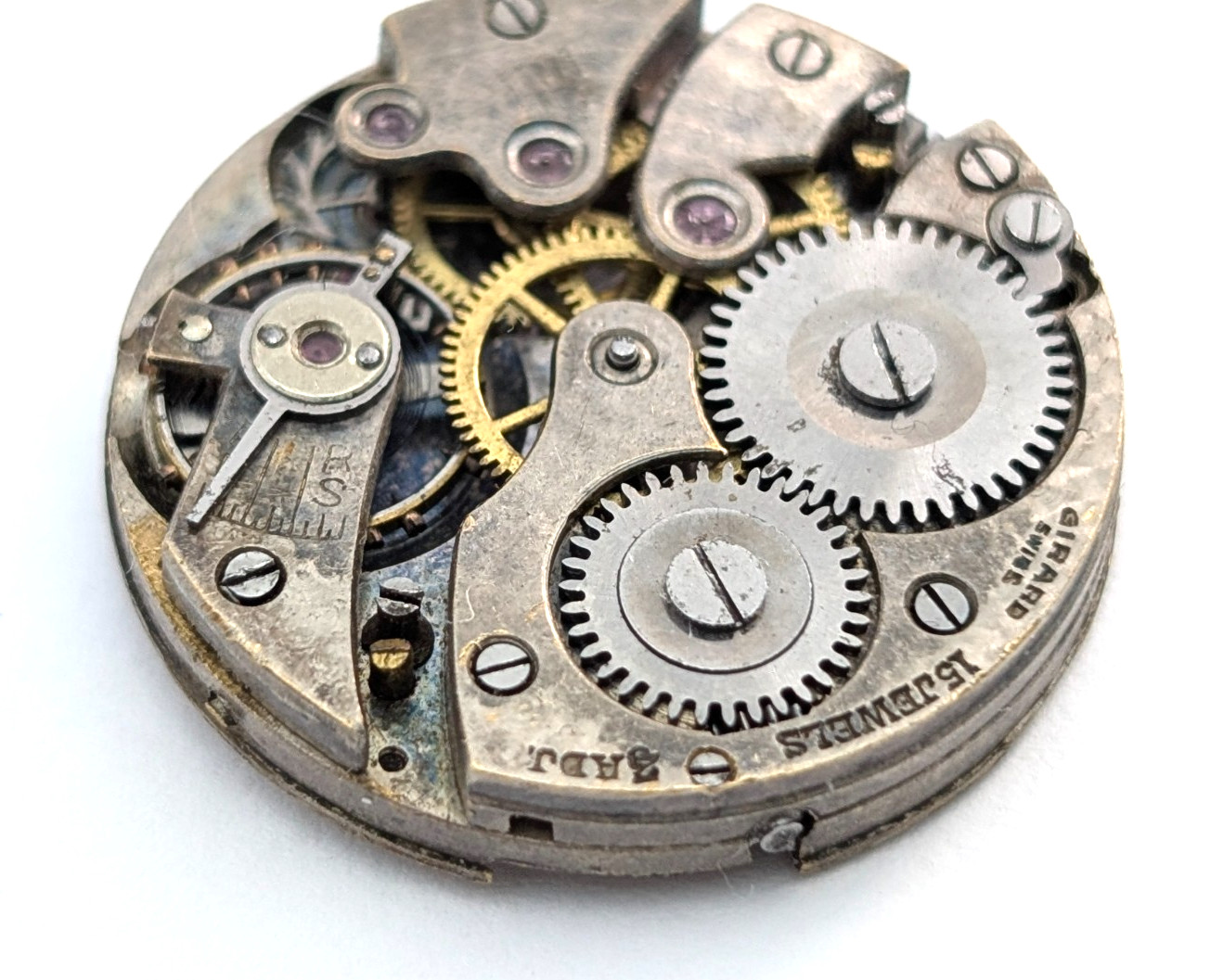 GIRARD 15j Art Deco Textured Dial Ladies 24mm Swiss Watch Movement PARTS REPAIR