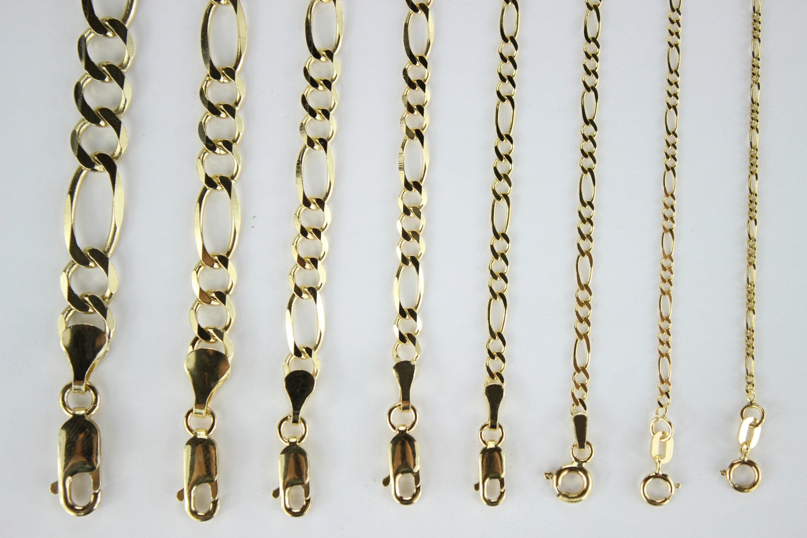 10K Solid Yellow Gold Figaro Chain Necklace Bracelet 2.5mm ~ 9mm / 16″ ~ 30″