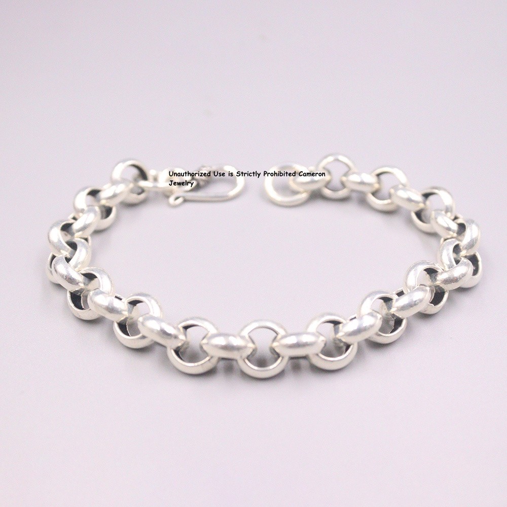Pure S925 Sterling Silver Chain Men 10mmW Cable Link Bracelet 25-26g 8.26inch L