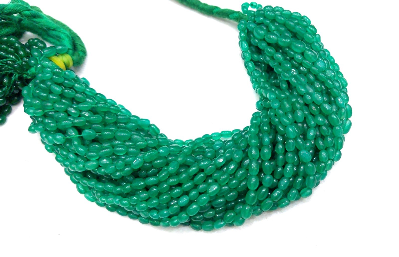 Green Onyx Oval Smooth 3×5-4x6mm Beads 12″inch, 5 Strand Natural Green Onyx Oval