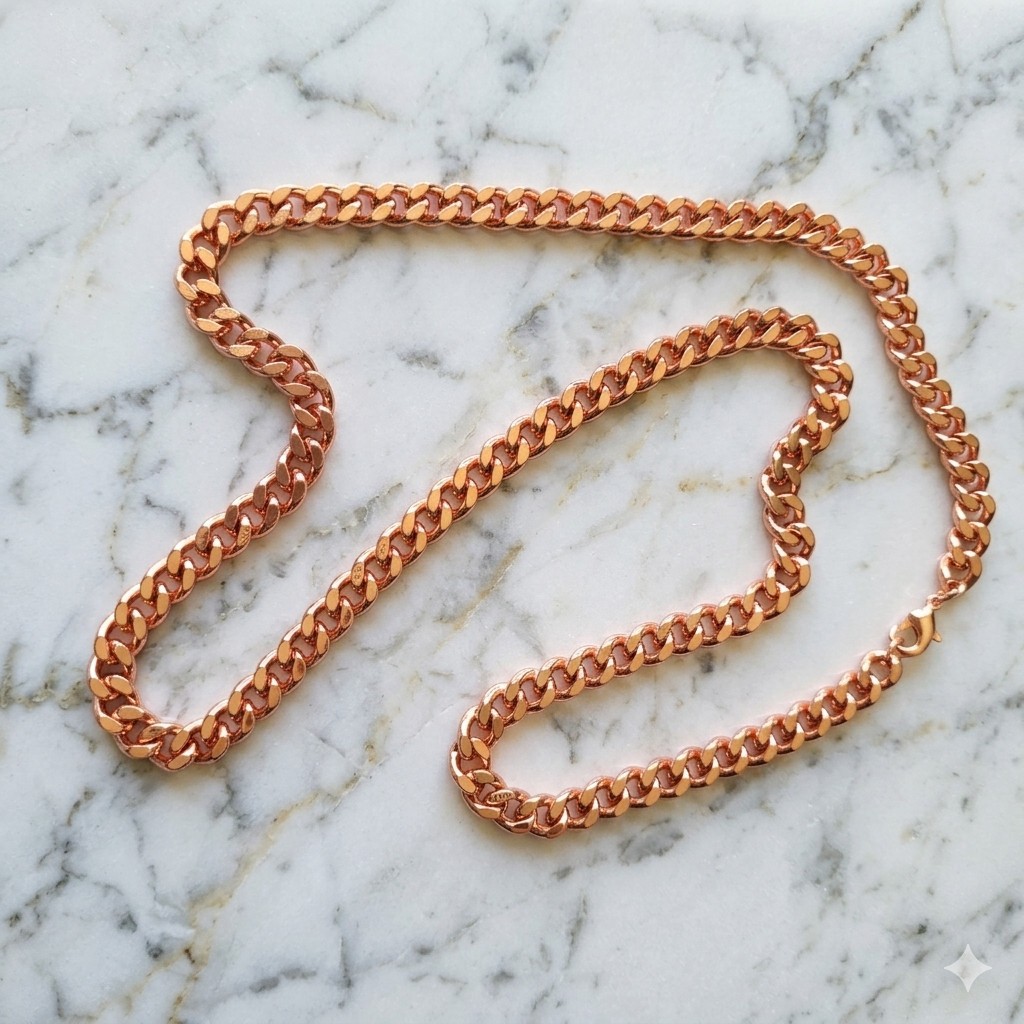 Pure Copper Cuban 12mm Chain Necklace Curb Link Arthritis Therapy 163gr Necklace