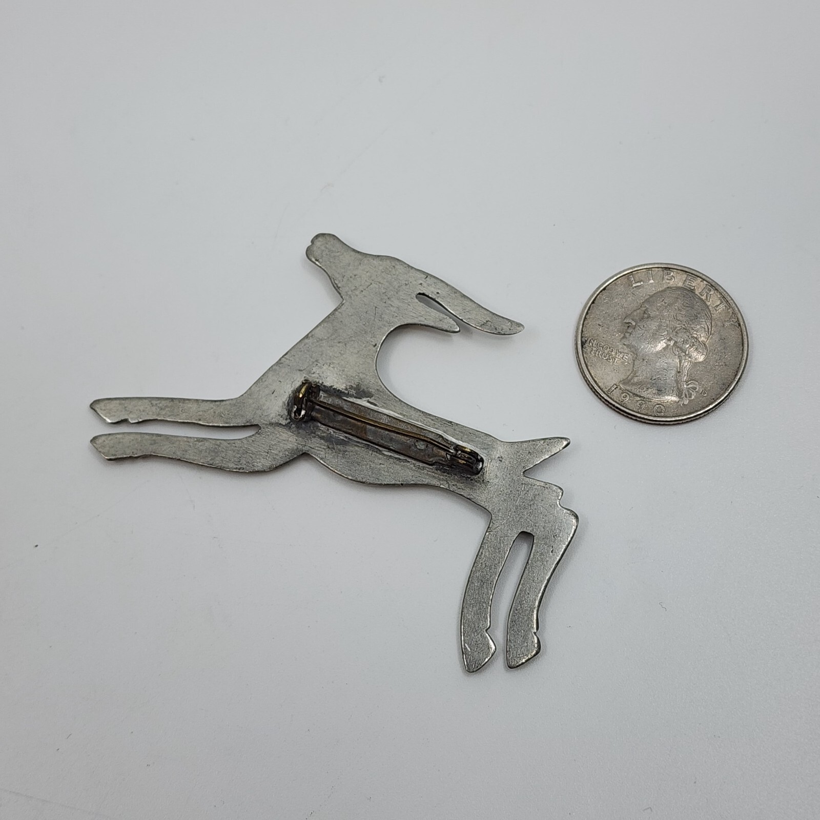 Vintage Nickle Silver & Turquoise Southwestern Native Goat Brooche Pin