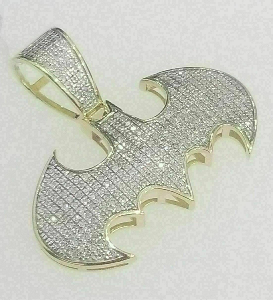 1.50CT Round Cut Diamond Batman Pendant Necklaces 14K Yellow Gold Finish