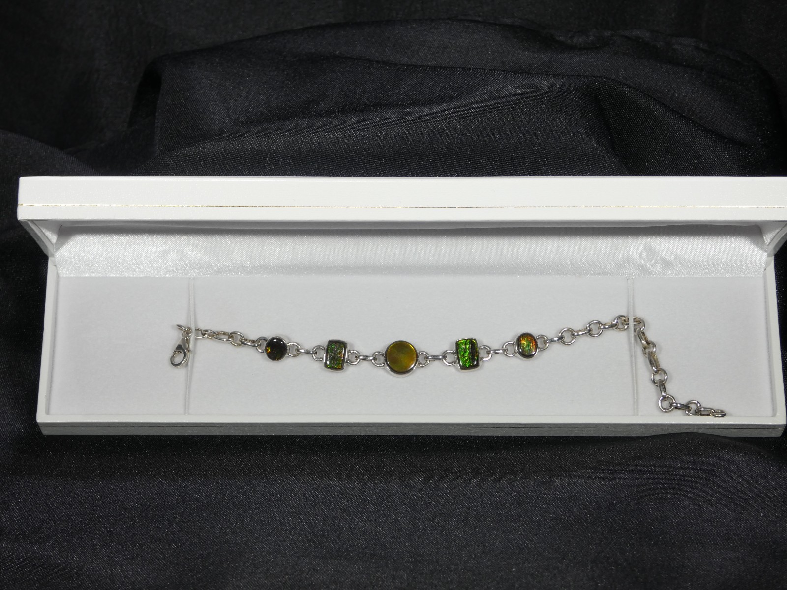 Natural Canadian Ammolite Solid 925 Sterling Silver Bracelet-20 cm